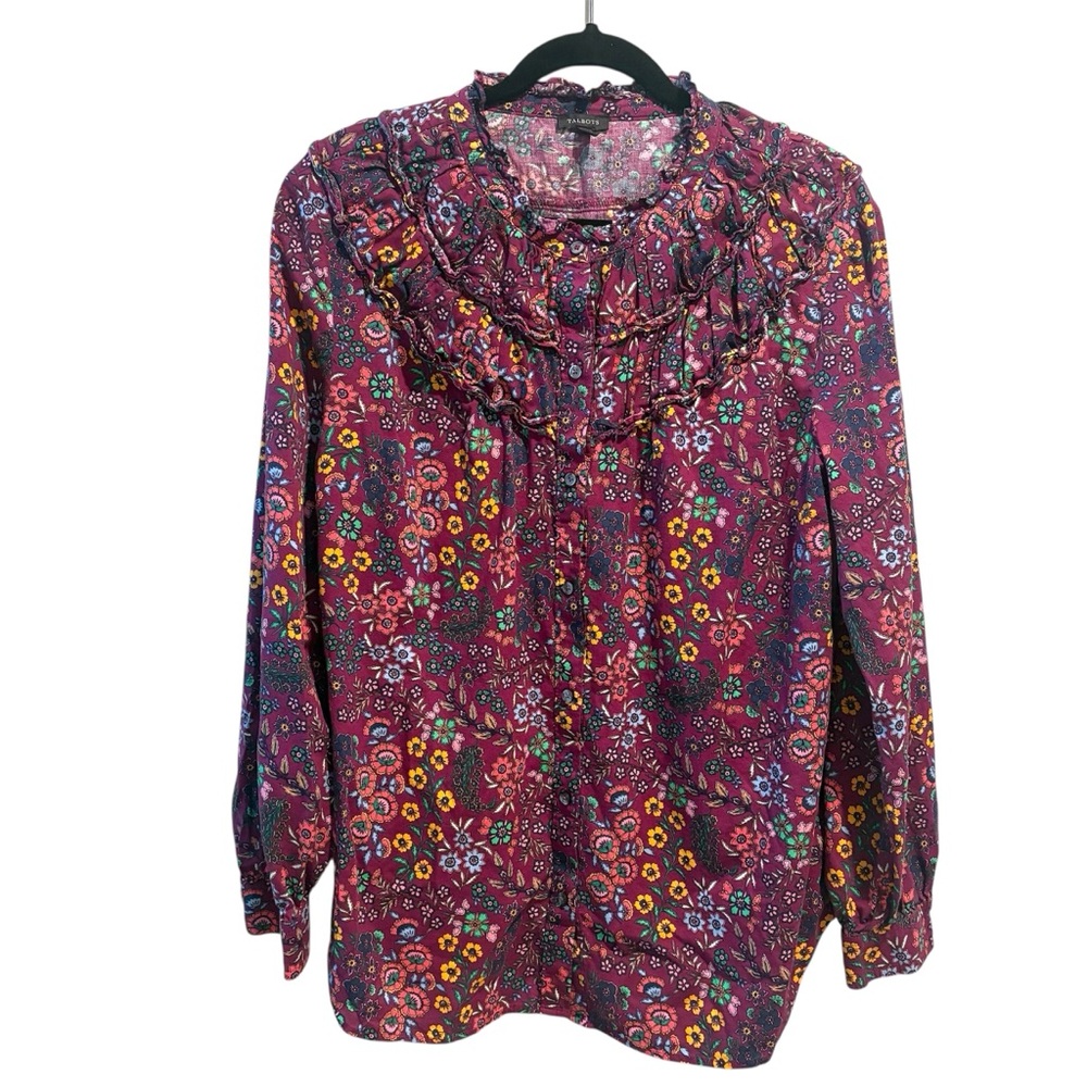 Talbots Shirred Neck Floral Top XL Blossom Party Smocked Cottagecore Prairie